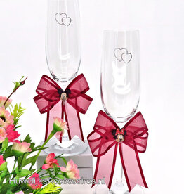 Disney Mickey en Minnie champagneglazen met kersenrood strik