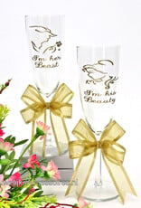 Disney Champagneglazen met Belle & het Beest versierd met goud strikken