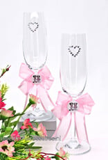 Disney Champagneglazen versierd met Mickey en Minnie erop een roze strik