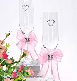 Disney Mickey en Minnie bruiloft champagneglazen met roze strik