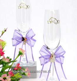 Disney Mickey en Minnie receptie champagneglazen met lila strik