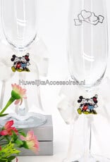 Disney Champagneglazen versierd met Mickey en Minnie samen op een witte strik