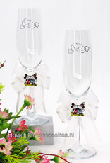 Disney Champagneglazen versierd met Mickey en Minnie samen op een witte strik