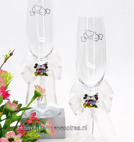Disney Mickey en Minnie samen bruiloft champagneglazen met witte strik