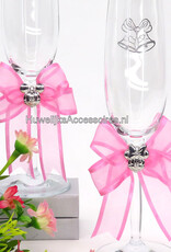 Disney Disney Champagneglazen met Mickey en Minnie versierd met roze strikken
