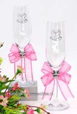 Disney Disney Champagneglazen met Mickey en Minnie versierd met roze strikken