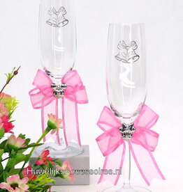 Disney Prachtige Mickey en Minnie champagneglazen met roze strikken