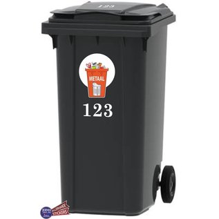 JERMA allerhandestickers Metaal afval Kliko sticker samen met set van 2x uw huisnummer