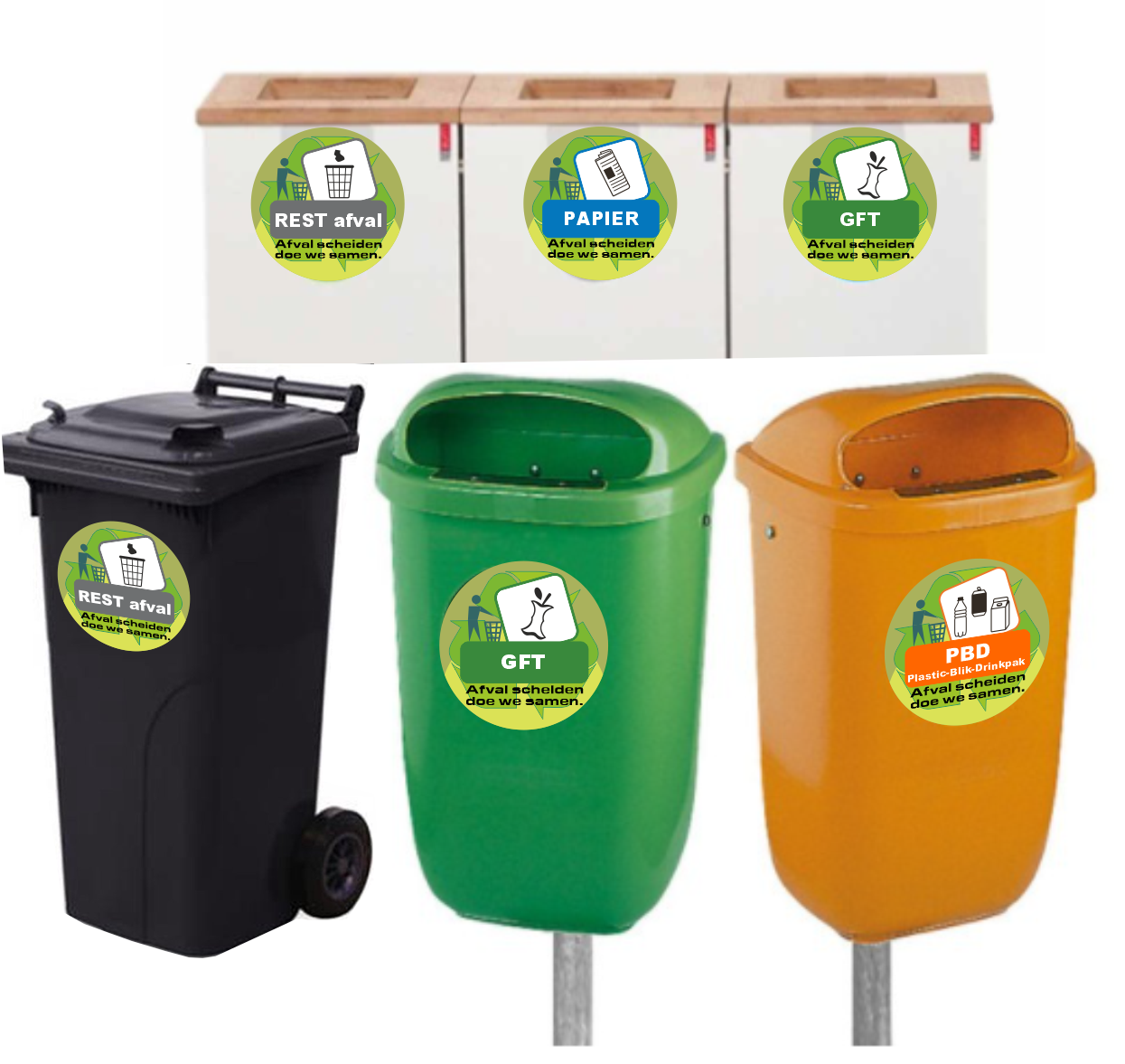 Recycling sticker PMD plastic-, metaal-, drinkpak afval 20 cm.groot - AllerhandeStickers