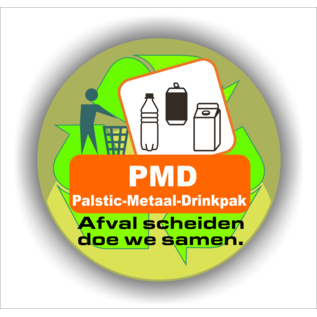 Allerhandestickers.nl Afvalbak Recycling sticker PMD plastic-, metaal-, drinkpak afval 20 cm.groot
