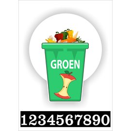 JERMA allerhandestickers Groen afval Kliko sticker  set van 2x  huisnummer.
