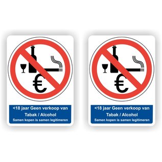JERMA allerhandestickers Geen verkoop alcohol 18 jaar pictogram stickers set 2 stuks