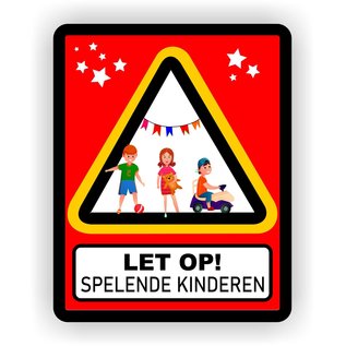 JERMA allerhandestickers Let op! Spelende kinderen waarschuwingsbord sticker.