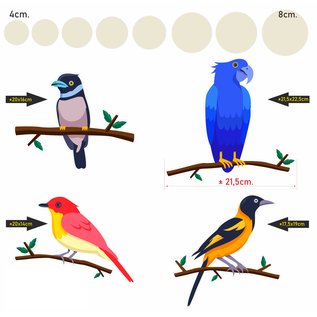 JERMA allerhandestickers Tropische vogel raamstickers op tak met stippen.