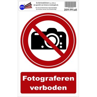 JERMA allerhandestickers Fotograferen verboden sticker Horizontaal 20 x 29 cm