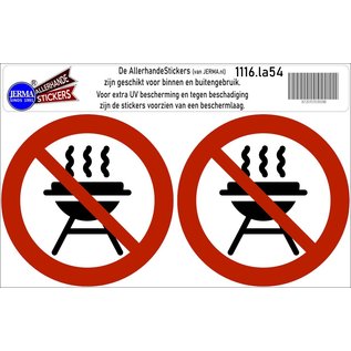 JERMA allerhandestickers BBQ niet toegestaan stickers set van 2 stuks