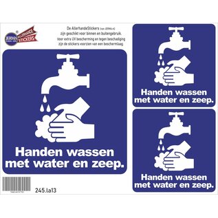 JERMA allerhandestickers Handen Wassen met water en zeep sticker set van 3 stickers