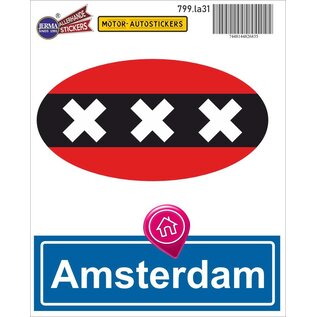 JERMA allerhandestickers Amsterdam steden vlaggen auto stickers set van 2 stickers
