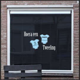 JERMA allerhandestickers Geboorte raamsticker Hoera een tweeling  jongens