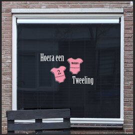 JERMA allerhandestickers Geboorte raamsticker Hoera een tweeling  meisjes