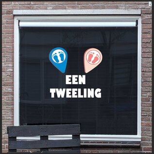 JERMA allerhandestickers Geboorte raamsticker Hoera een Tweeling  Dochter en Zoon