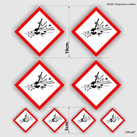 JERMA allerhandestickers Explosieve stoffen sticker set  rood, wit GHS01- etikettering
