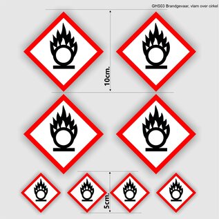 JERMA allerhandestickers Brandbaar, vlam over cirkel sticker set 8 stuks.  rood, wit GHS03- etikettering