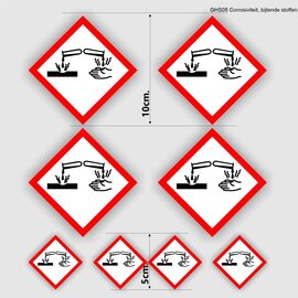 JERMA allerhandestickers Corrosiviteit, bijtende stoffen, sticker set, rood, wit GHS05- etikettering