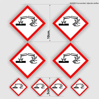 JERMA allerhandestickers Corrosiviteit, bijtende stoffen, sticker set 8 stuks, rood, wit GHS05- etikettering