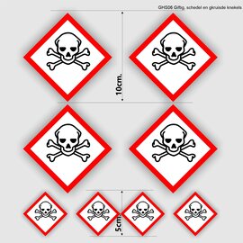 JERMA allerhandestickers Schedel, giftige stoffen, sticker set, rood, wit GHS06- etikettering