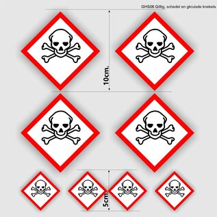 JERMA allerhandestickers Schedel, giftige stoffen, sticker set 8 stuks, rood, wit GHS06- etikettering