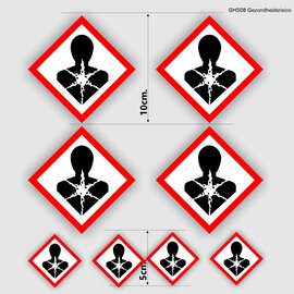 JERMA allerhandestickers Gezondheidsrisico, sticker set, rood, wit GHS08- etikettering