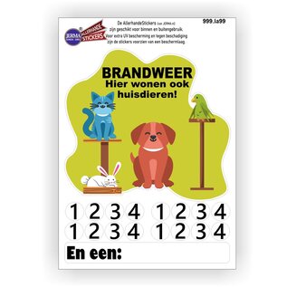 JERMA allerhandestickers Brandweer er zijn hier huisdieren aanwezig deursticker (NL)