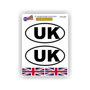 JERMA allerhandestickers UK, Verenigd Koninkrijk en Noord-Ierland auto sticker set 4  stuks