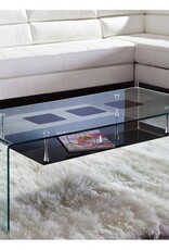 Glastisch mit Ablage aus formgebogenem Klarglas, 120cm Länge