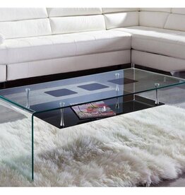 Glastisch mit Ablage aus formgebogenem Klarglas, 120cm Länge