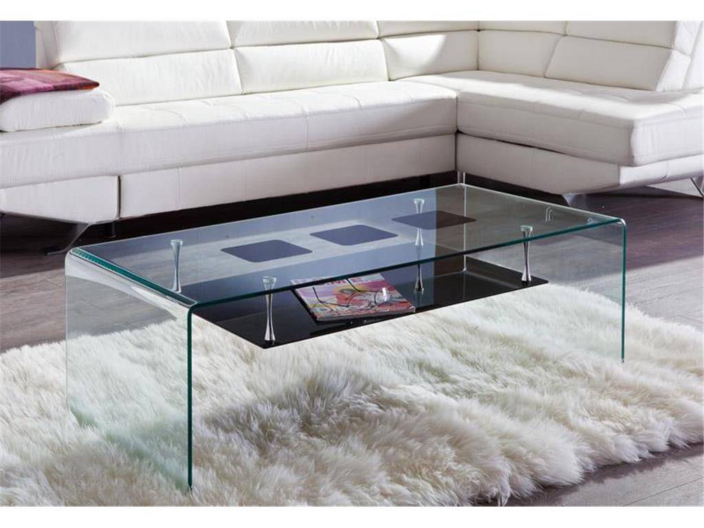 Glastisch mit Ablage aus formgebogenem Klarglas, 120cm Länge