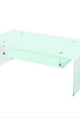 Glastisch mit Ablage aus formgebogenem Weißglas, 120cm Länge