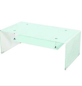 Glastisch mit Ablage aus formgebogenem Weißglas, 120cm Länge