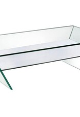 Glastisch mit Ablage aus formgebogenem Klarglas, 130cm Länge