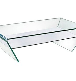 Glastisch mit Ablage aus formgebogenem Klarglas, 130cm Länge