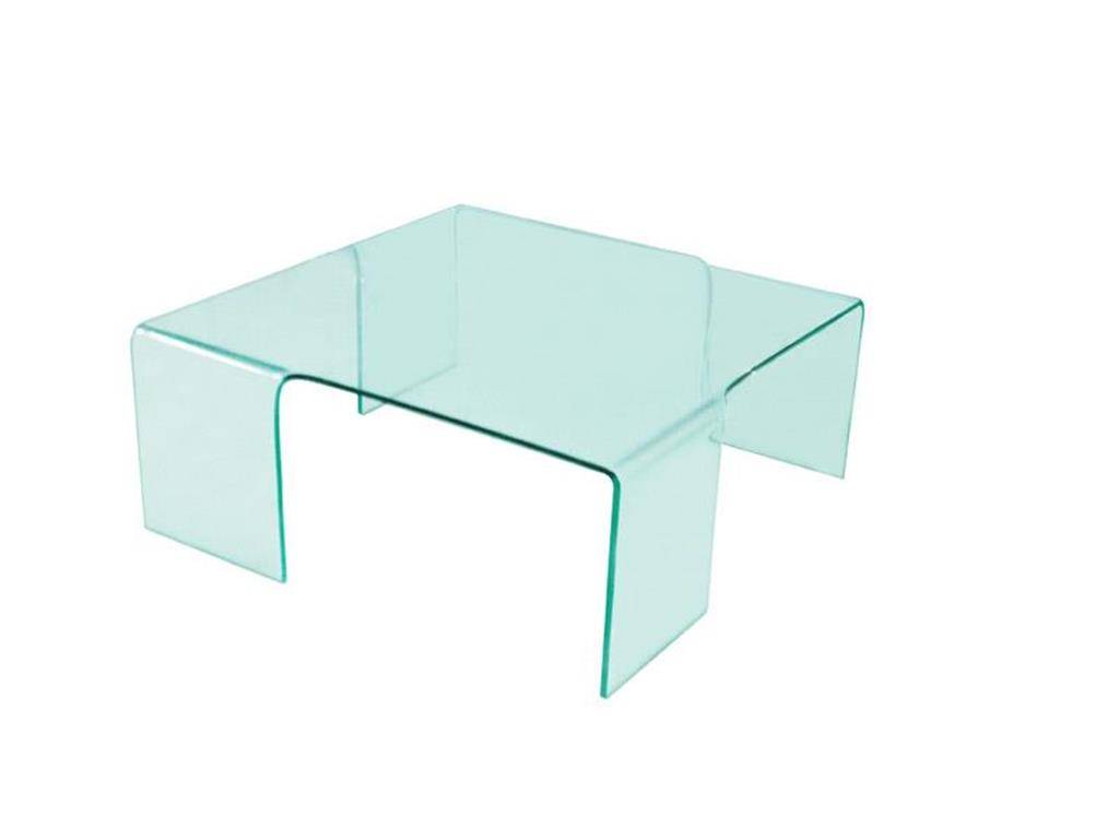 Glastisch aus formgebogenem Klarglas, 90x90cm