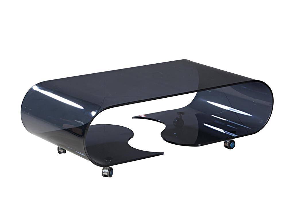 Glastisch aus formgebogenem Rauchglas, 90cm Länge