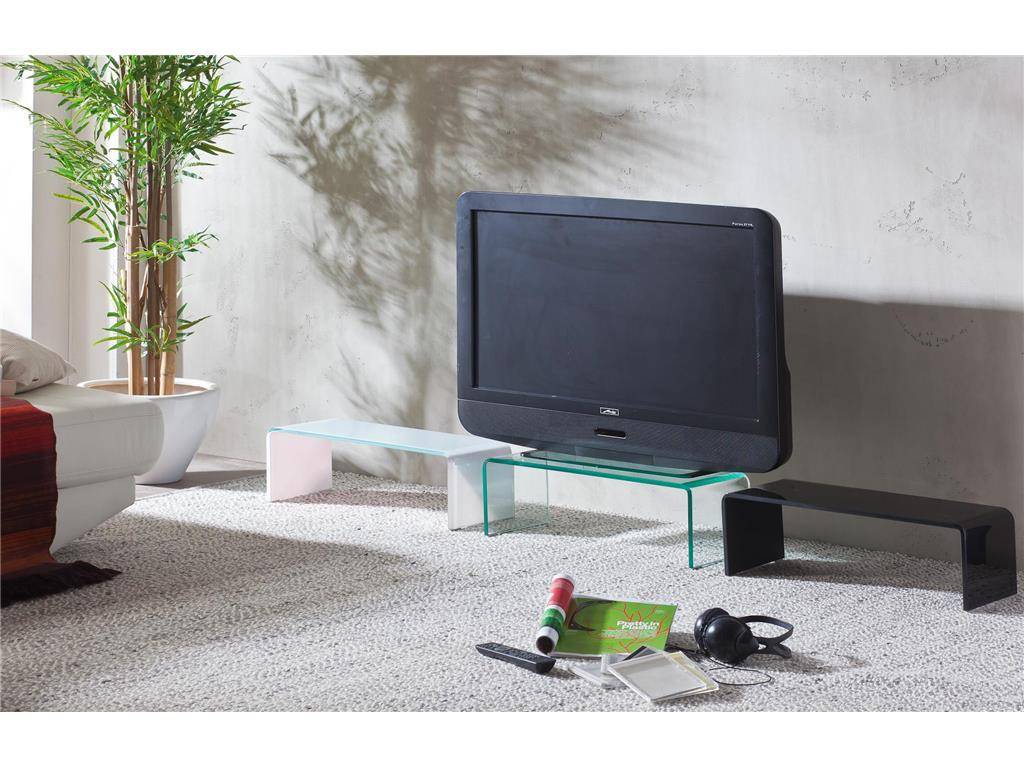 TV-Aufsatz, formgebogen, Glas Weiß lackiert