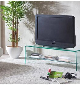 TV Regal aus formgebogenem Klarglas mit Ablage