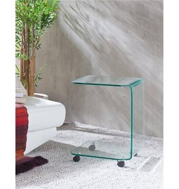 Glas-Beistelltisch mit 4 Rollen, formgebogen, Klarglas