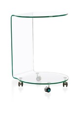 Glas-Beistelltisch mit 4 Rollen, formgebogen, Klarglas