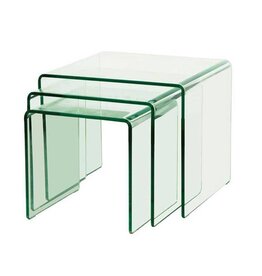 3 Satz Tisch aus formgebogenem Klarglas Glastisch