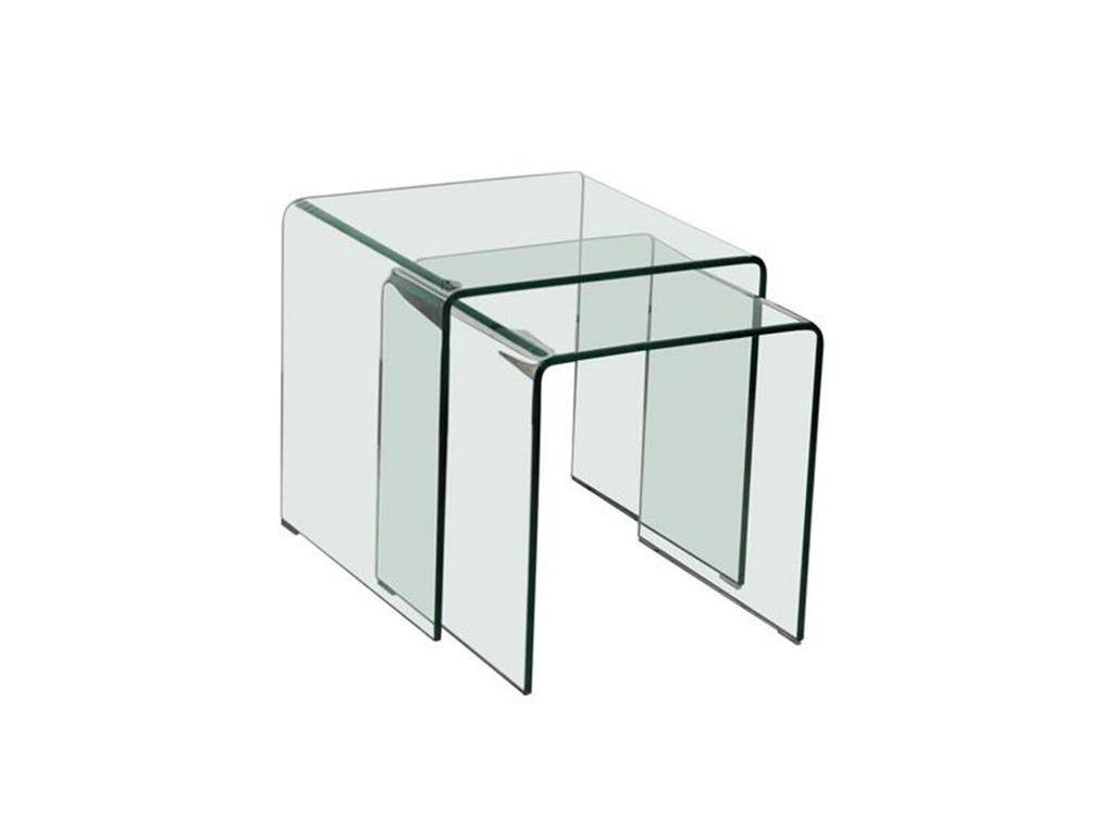 2 Satz-Beistelltisch aus Klarglas, Höhe 42cm/36cm