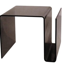 Glas-Beistelltisch / Nachttisch, Klarglas Formgebogen, Schwarz lackiert